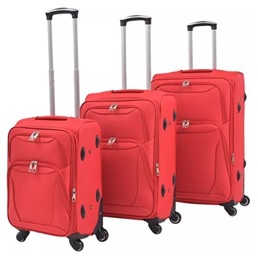 Festnight 3 pz set di valigie trolley morbide rosso/blu marino/caffè in tessuto oxford rivestito in pvc da viaggio