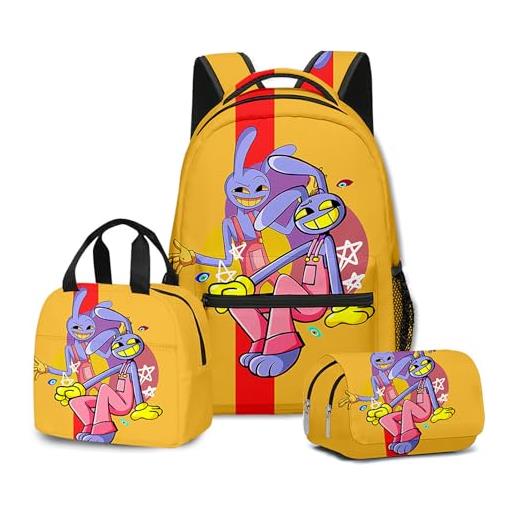 NEWOK anime stampato pomni e jax bambini zaini set, scuola zaino lunch bag pen bag school bags set. (color2, schoolbag)