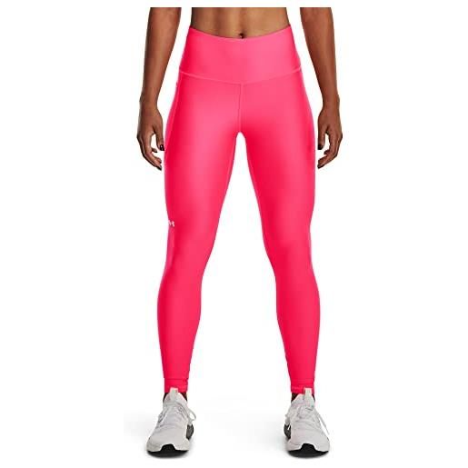 Under Armour heat. Gear armour high no-slip waistband pocketed leggings, (683) pink shock/white, xs donna