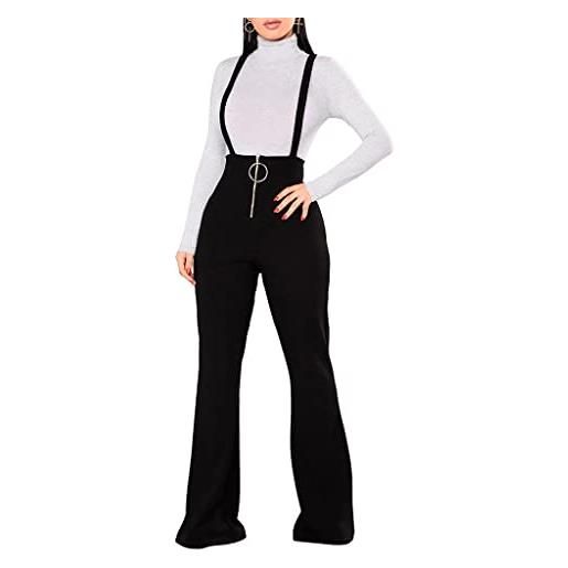BYLIA pantaloni a vita alta da donna con chiusura a zip e fondo a campana bretella elastica pantaloni da lavoro casual con fondo a campana (color: black, size: s)