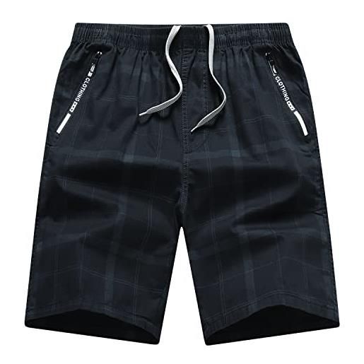 Biutimarden pantaloncini da uomo in cotone a rete pantaloncini sportivi casual con elastico in vita (as6, alpha, jaspo_s, 2x_l, nero e blu, 2xl)