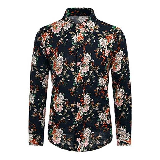Allthemen camicia elegante da uomo camicia elegante a maniche lunghe in lino stampato camicia casual fantasia floreale tops pattern unico