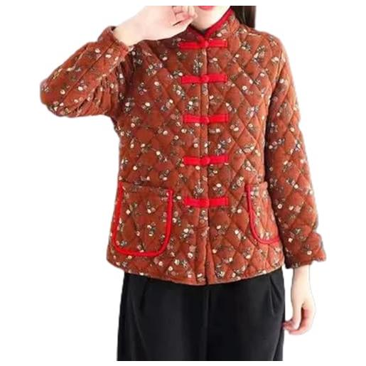 AJOHBM breve retro grande fiore di cotone imbottito giacca donna stile cinese peonia autunno inverno addensato cappotto trap