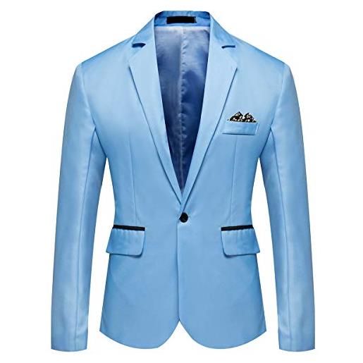 YOUTHUP blazer per uomo giacca da abito slim fit formale giacche casual leggere azzurro, l
