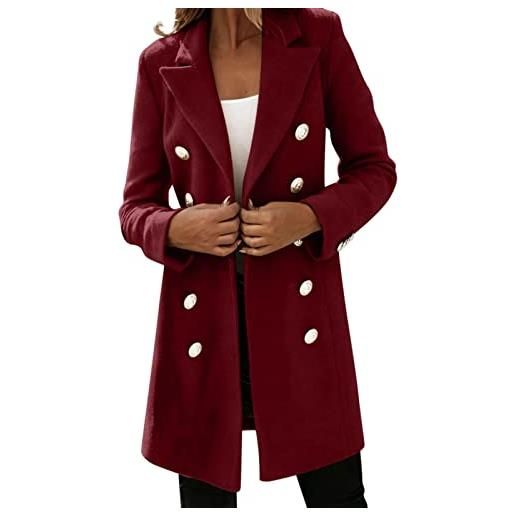 Xmiral cappotto da donna in lana sintetica elegante cappotto lungo da donna sottile buste vestiti (wine, m)