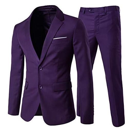 Allthemen abito da uomo 2 pezzi completo da sposa slim fit a due bottoni abiti da lavoro blazer giacche casual pantaloni viola m