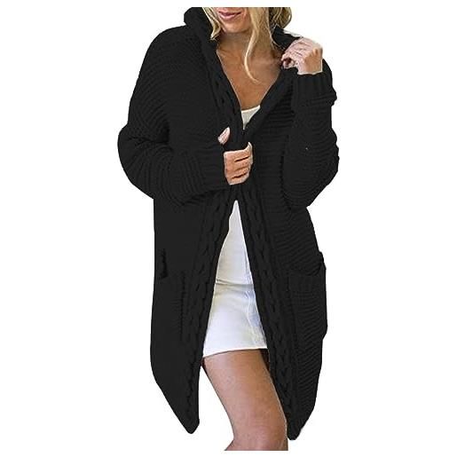 TOPKEAL cardigan donna con cappuccio fisso e grande tasca per maglieria pastella cardigan nonna, nero , xxxl