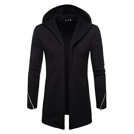 WXDSNH cardigan con cappuccio di media lunghezza da uomo autunno inverno casual tinta unita giacca a maniche lunghe giacca a vento trench cappotto con maniche