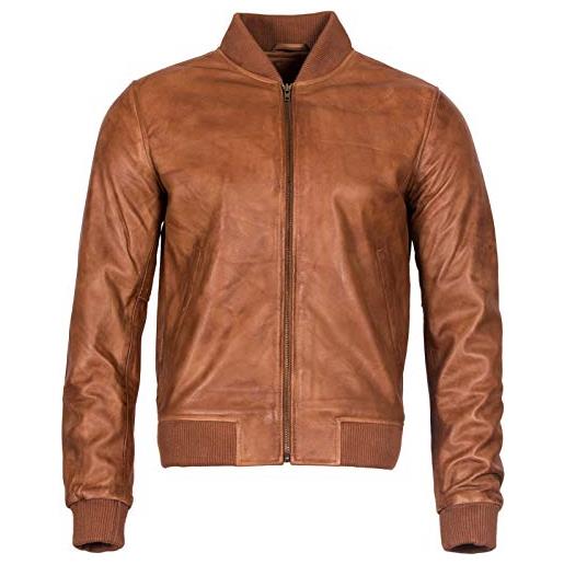 Infinity Leather giacca bomber da uomo retrò in tessuto marrone chiaro varsity m