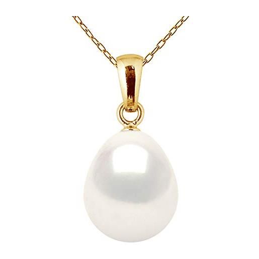 PEARLS & COLORS NATURAL FINE PEARLS pearls & colors - ciondolo in oro di perla coltivata d'acqua dolce pera 10-11 mm - qualità aaa+ - colore bianco naturale - catena offerta - gioiello da donna