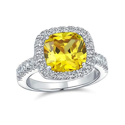 Bling Jewelry personalizza anello di fidanzamento classico senza tempo 6ct aaa cz giallo canarino a forma di aureola con taglio a cuscino per donne fascia con pavé di zirconi. 925 argento personalizzabile