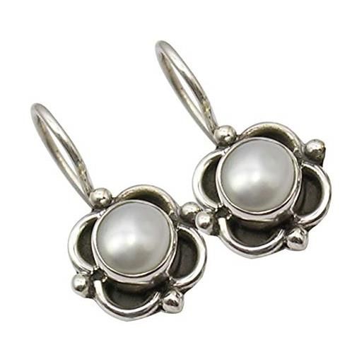 SilverStarJewel orecchini con perla bianca cab, 1,8 cm, gioielli artigianali in argento massiccio 925