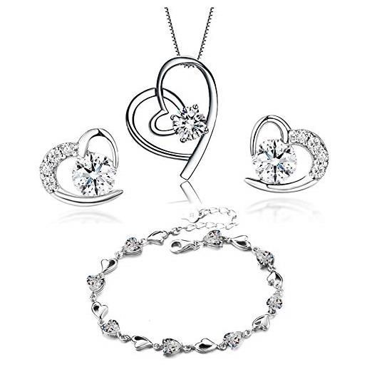 Baobei, set di collana da donna a forma di cuore, in argento sterling 925, con ciondolo a forma di cuore, orecchini e bracciali, elegante gioiello per donne e ragazze