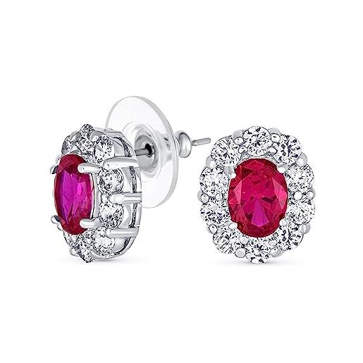 Bling Jewelry classic estate vintage style crown 1 ct aaa cz halo oval red cubic zirconia stud earrings per donne simulazione di rubino argento placcato