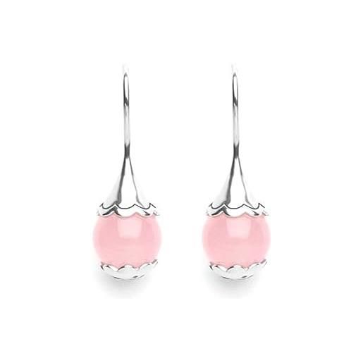 Tamashii orecchini a forma di goccia ear-drops in argento 925 con pietra di 1 cm giada rosa. Lunghezza orecchino 3 cm ehst6-199