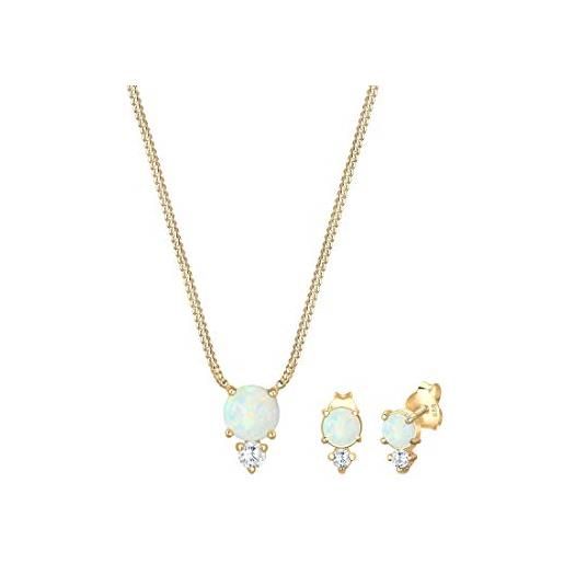 Elli set di gioielli da donna con opale sintetico e zirconi, effetto geo, in argento sterling 925 placcato oro, 450, cristallo, opale