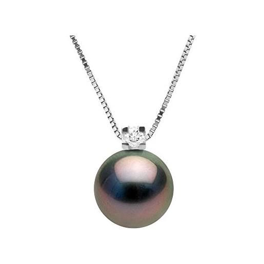PEARLS & COLORS NATURAL FINE PEARLS pearls & colors - collana gioielleria vera perla coltivata di tahiti rotonda 8-9 mm - qualita a + - zirconi & argento 925 - gioiello da donna