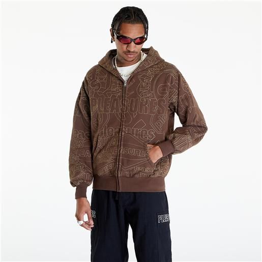 PLEASURES signal zip up hoodie brown