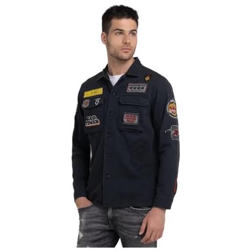 REPLAY m8366, giacca a camicia uomo, grigio (charcoal 097), xl