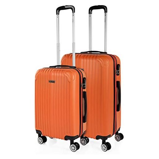 ITACA - set valigie - set valigie rigide offerte. Valigia grande rigida, valigia media rigida e bagaglio a mano. Set di valigie con lucchetto combinazione tsa t71515, tangerino