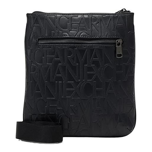 Armani Exchange allover logo crossbody, borsa a tracolla piatta uomo, black, one size