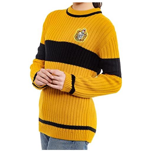 Merchoid harry potter - maglione a maglia con tassorosso quidditch, modello hogwarts house hufflepuff quidditch, maglia a costine, per uomini e donne, giallo, nero