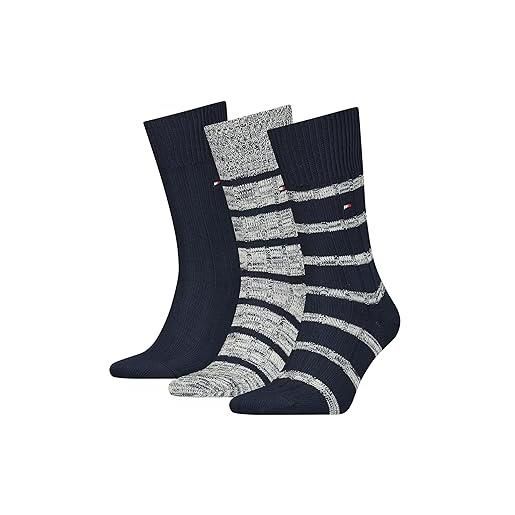 Tommy Hilfiger 3-pack mouline stripe costbed men's boots socks gift box, navy combo s-m