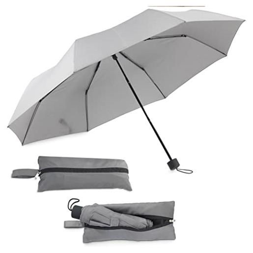 Maximex ombrello tascabile 2 in 1 con tasca, salvaspazio con borsa per la spesa integrata, ombrello tascabile ad asciugatura rapida con manico e peso ridotto, 40 x 40 m, grigio. , 7x25x7 cm