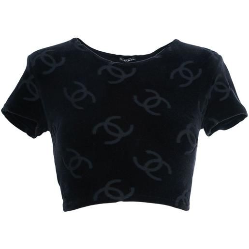 CHANEL Pre-Owned - top corto con stampa cc anni '90 - donna - spandex/elastam/cotone - 36 - nero