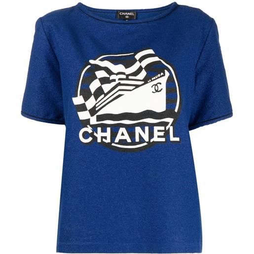 CHANEL Pre-Owned - t-shirt con stampa la pausa 2019 - donna - cotone/poliammide - 42 - blu