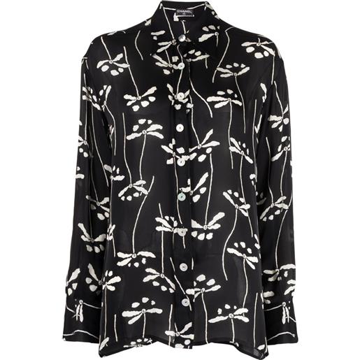 CHANEL Pre-Owned - camicia a fiori cc pre-owned anni '90 - donna - seta - taglia unica - nero