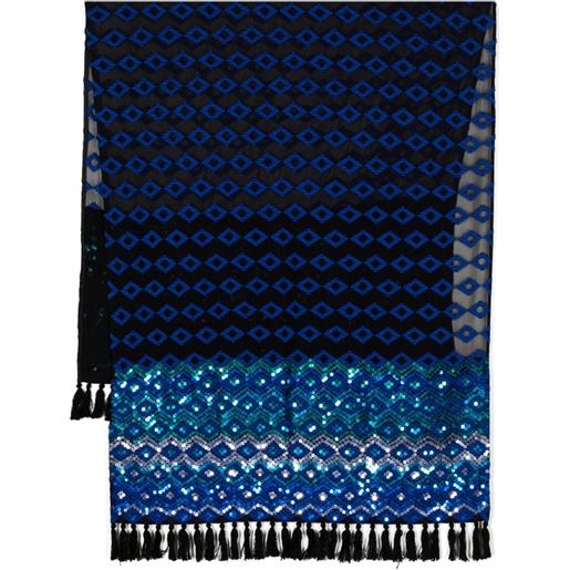 Dries Van Noten Pre-Owned - foulard con frange - donna - seta - taglia unica - blu