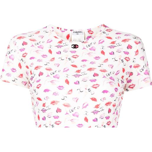 CHANEL Pre-Owned - top corto con stampa bocca pre-owned 1995 - donna - nylon/spandex/elastam - 44 - bianco