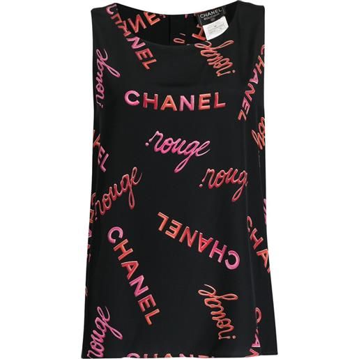 CHANEL Pre-Owned - blusa smanicata con stampa 1996 - donna - seta - 42 - nero