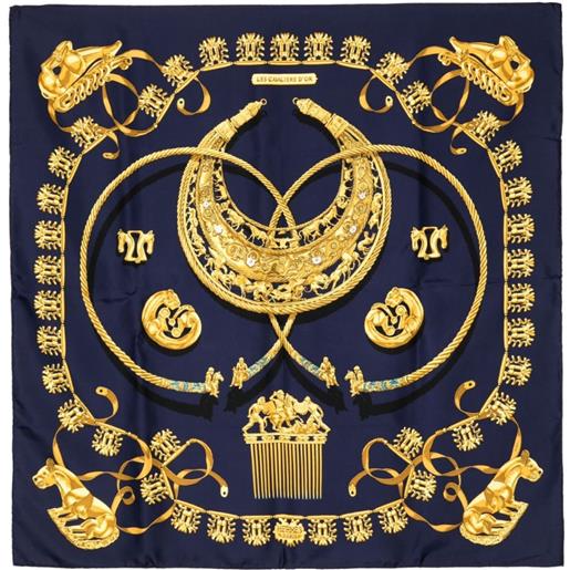 Hermès Pre-Owned - foulard le cavaliers d'or anni '90-2000 - donna - seta - taglia unica - blu