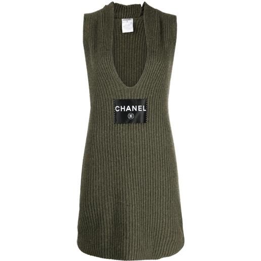 CHANEL Pre-Owned - abito smanicato con applicazione 2008 - donna - cashmere - 34 - verde