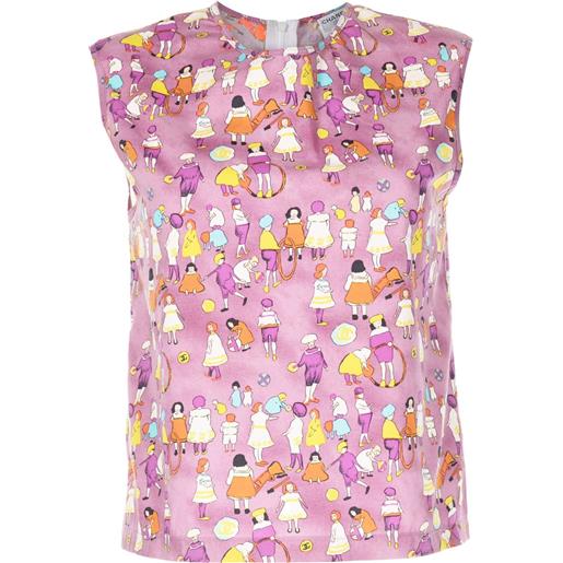 CHANEL Pre-Owned - top smanicato con stampa 2001 - donna - cotone/spandex/elastam - 42 - viola