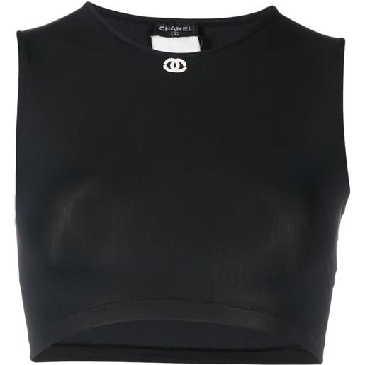 CHANEL Pre-Owned - top corto con ricamo cc anni '90 - donna - poliammide/spandex riciclato - 36 - nero