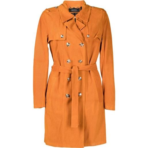 Gucci Pre-Owned - trench traforato - donna - pelle scamosciata - xs - arancione
