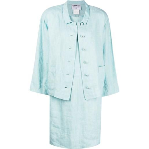 CHANEL Pre-Owned - completo abito e giacca con bottoni cc 1996 - donna - lino - 40 - blu