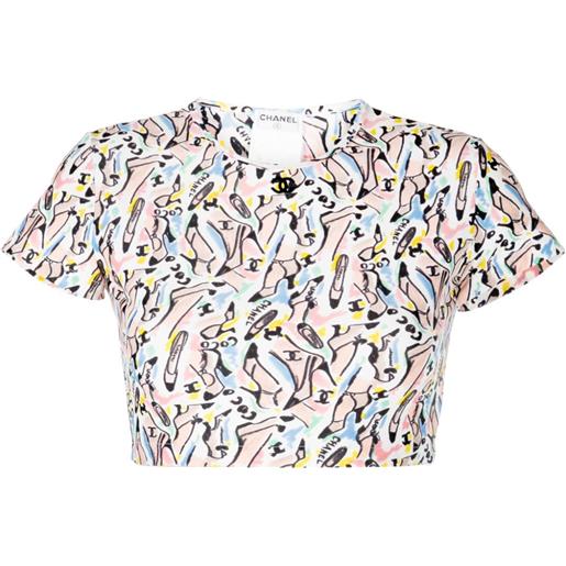 CHANEL Pre-Owned - t-shirt crop con stampa 1995 - donna - nylon/spandex/elastam - 40 - multicolore
