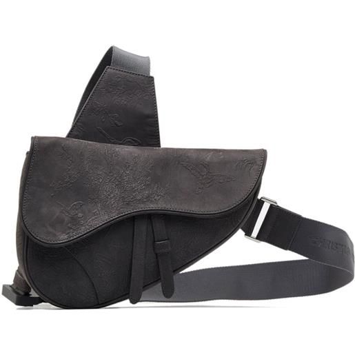 Christian Dior Pre-Owned - borsa a tracolla saddle con fiori goffrati pre-owned - donna - pelle di vitello - taglia unica - nero