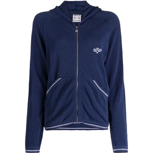 CHANEL Pre-Owned - giacca sportiva sports line con cappuccio 2005 - donna - cotone - 42 - blu