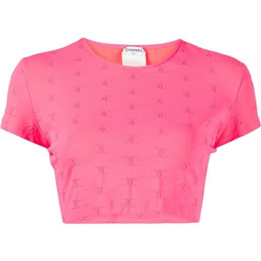CHANEL Pre-Owned - t-shirt crop con ricamo cc pre-owned 1997 - donna - spandex/elastam/nylon - 40 - rosa