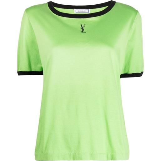 Saint Laurent Pre-Owned - t-shirt con ricamo 1990-2000 - donna - cotone - m - verde