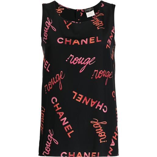 CHANEL Pre-Owned - blusa smanicata con stampa 1996 - donna - seta - taglia unica - nero