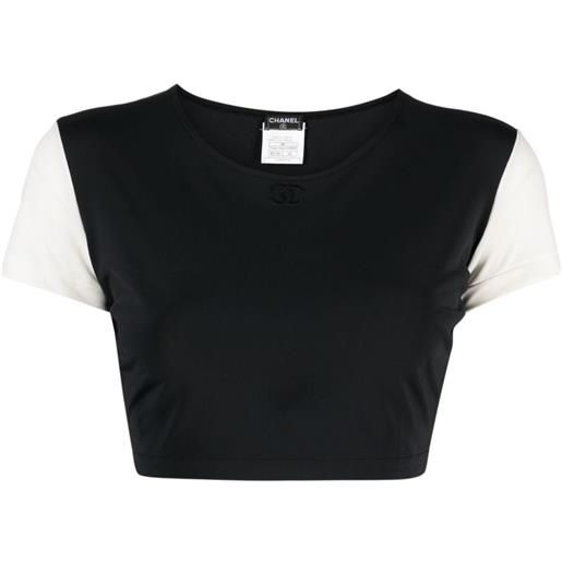 CHANEL Pre-Owned - t-shirt crop cc bicolore 1996 - donna - spandex/elastam/poliammide - 42 - nero