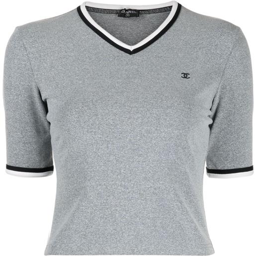 CHANEL Pre-Owned - t-shirt con scollo a v cc 2010 - donna - nylon - taglia unica - grigio