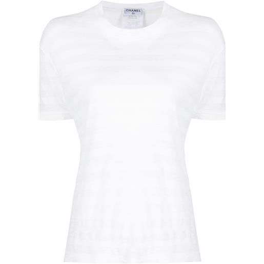 CHANEL Pre-Owned - t-shirt a righe anni 2000 - donna - cotone - taglia unica - bianco