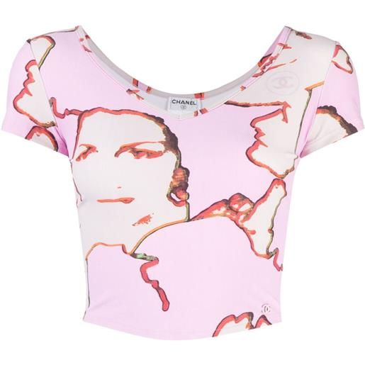 CHANEL Pre-Owned - t-shirt crop con stampa 2000 - donna - nylon/spandex/elastam - taglia unica - rosa